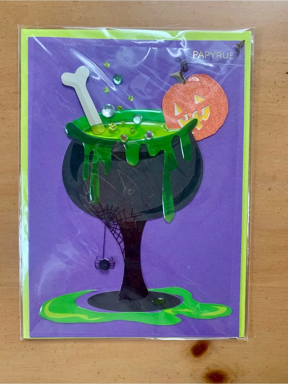 🎃 Papyrus Halloween Card Jeweled 3D Cauldron Pumpkin Spider – New